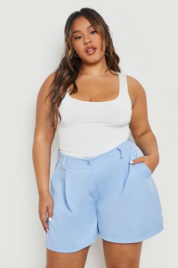 Plus Pleated Tailored Shorts baby blue