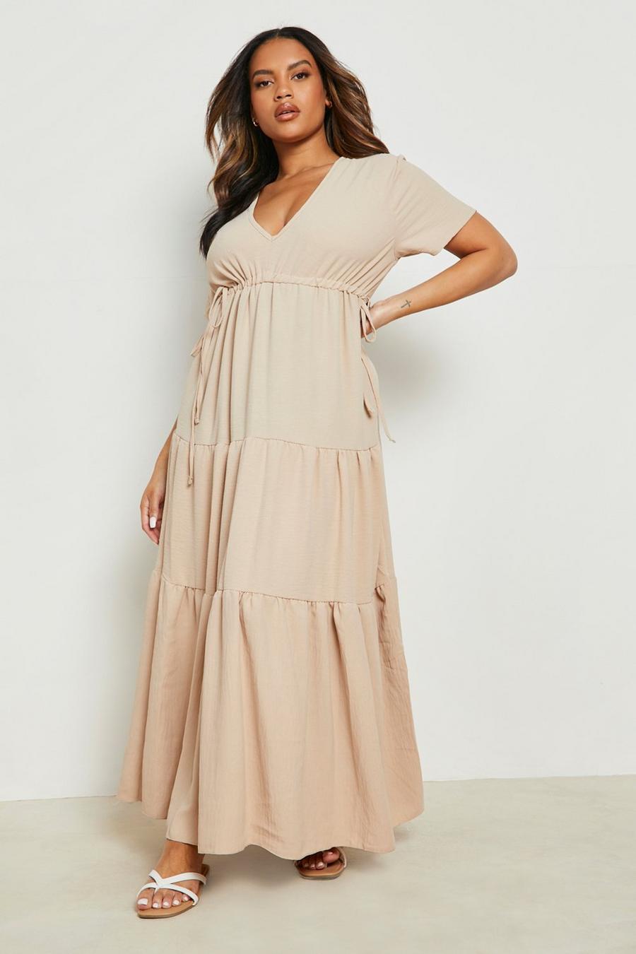 Stone Plus Tie Detail Tiered Maxi Dress image number 1