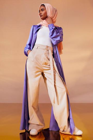 Stone Beige Tie Waist Wide Leg Trousers