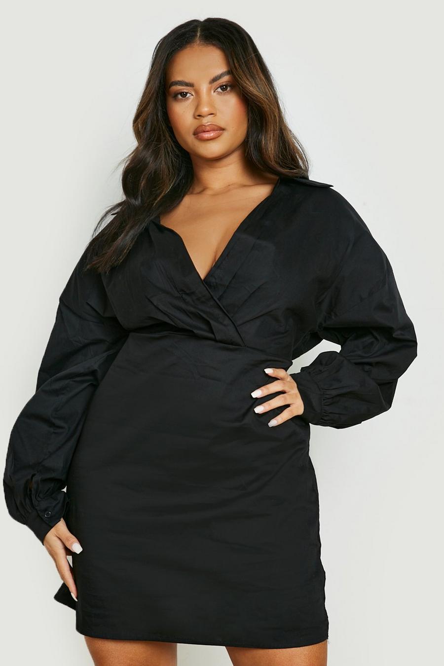 Grande taille - Robe chemise croisée, Black image number 1