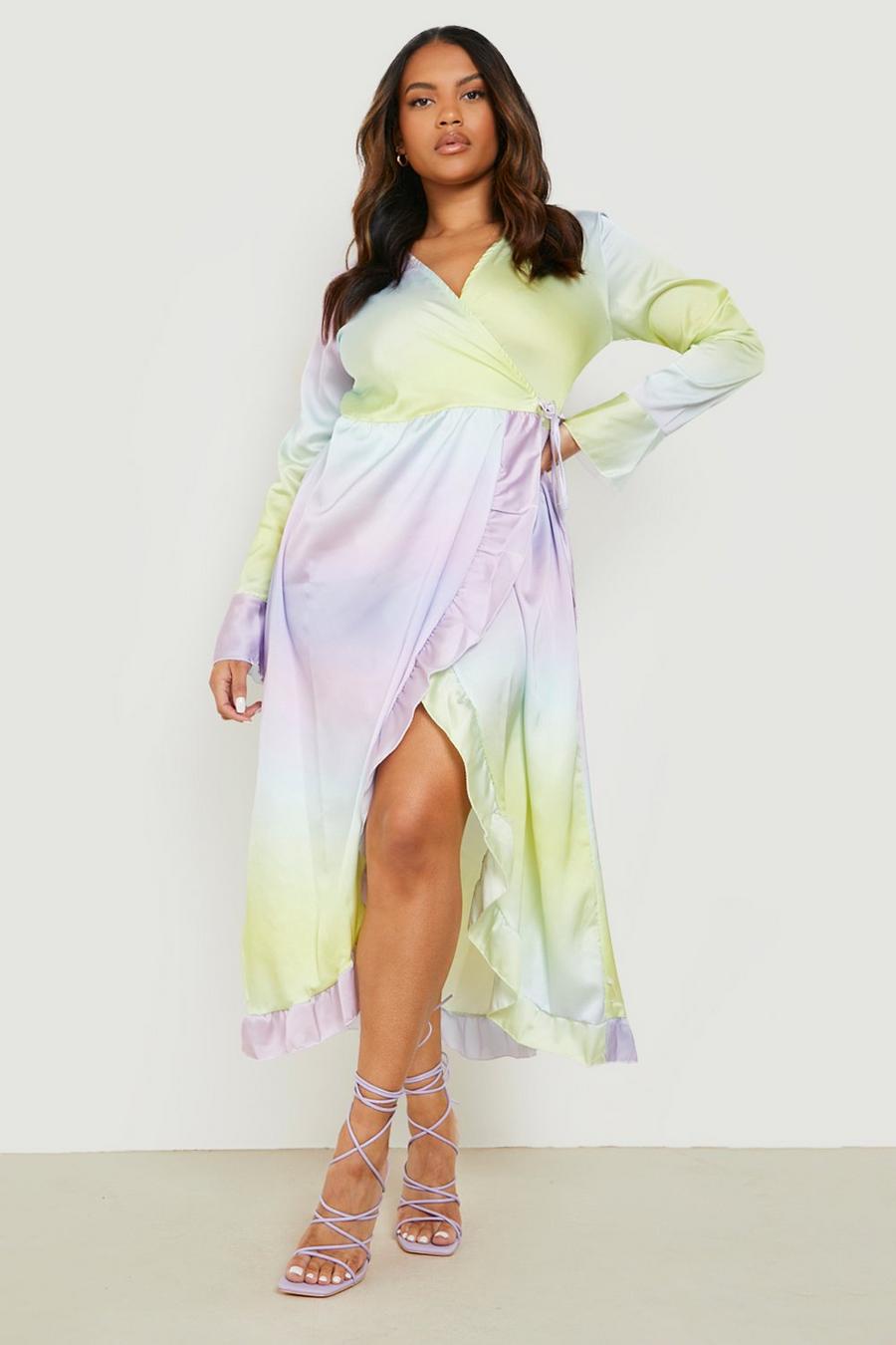 Multi Plus Ombre Ruffle Wrap Dress image number 1
