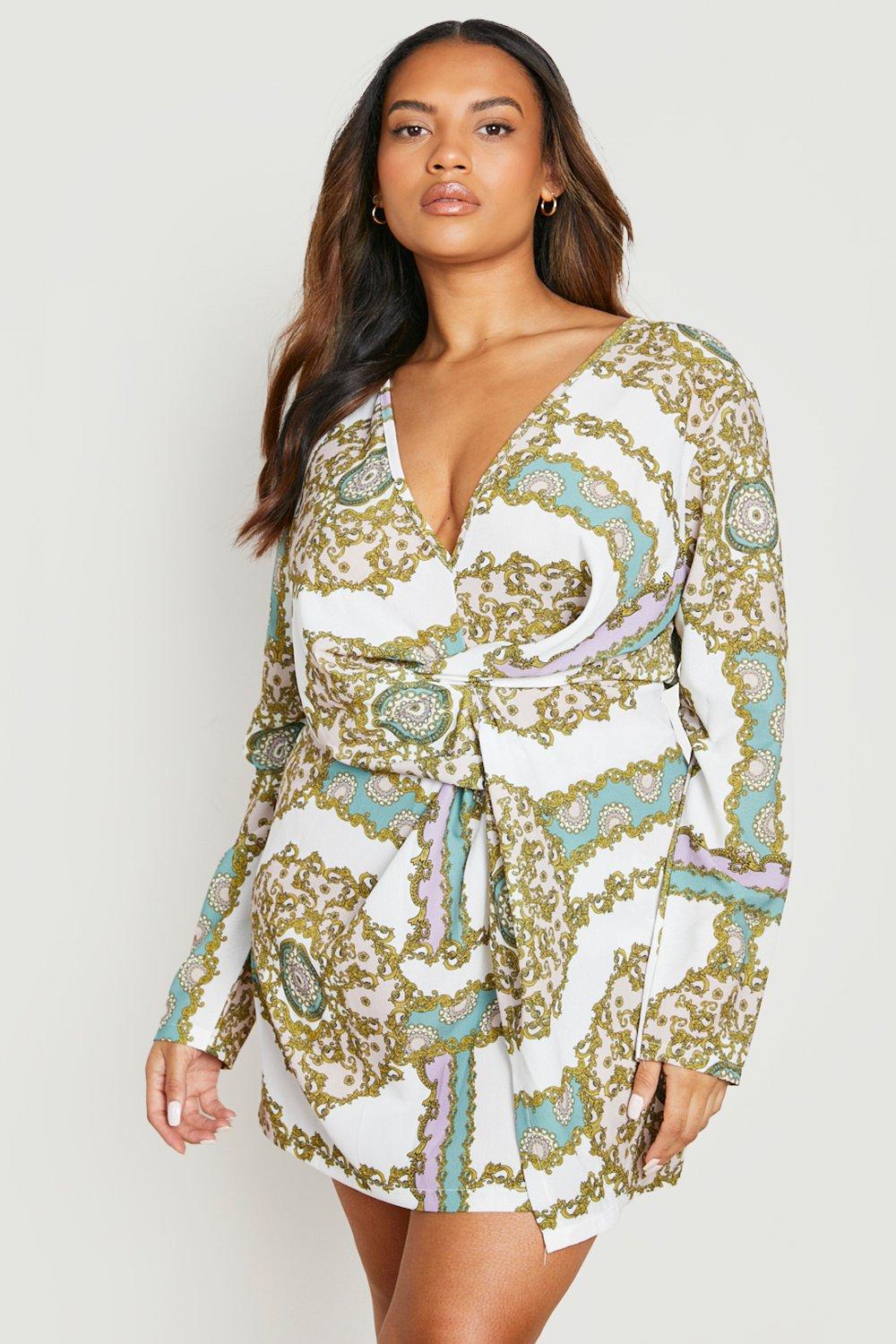 Plus Chain Print Woven Shift Dress boohoo UK