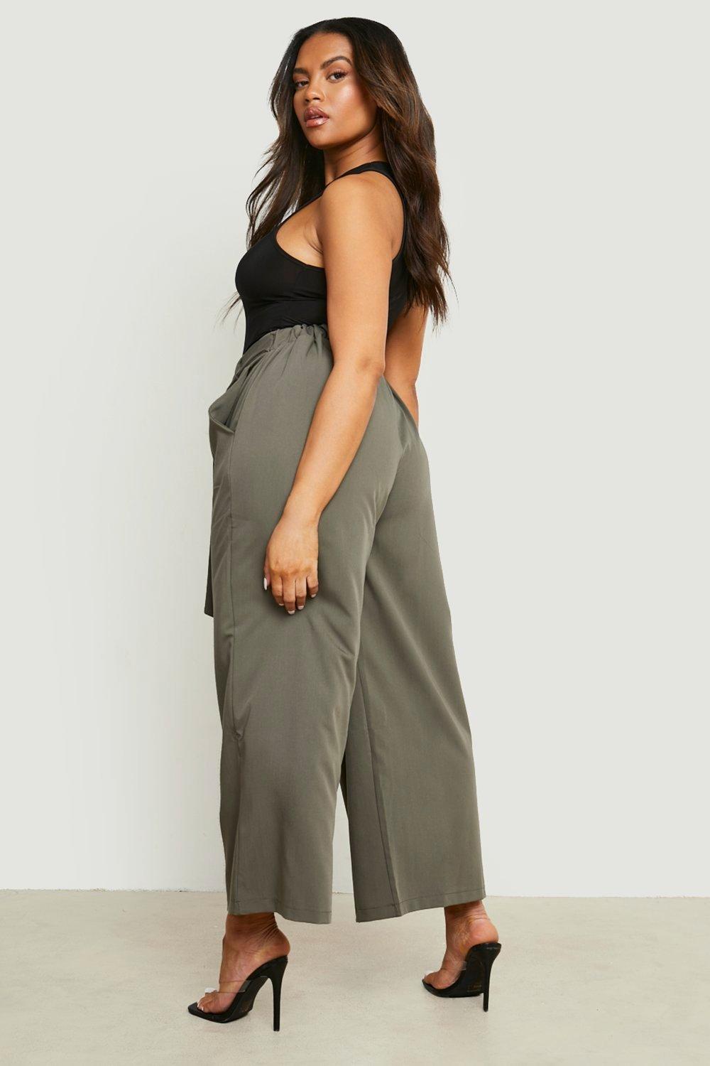 Khaki green wide leg on sale trousers