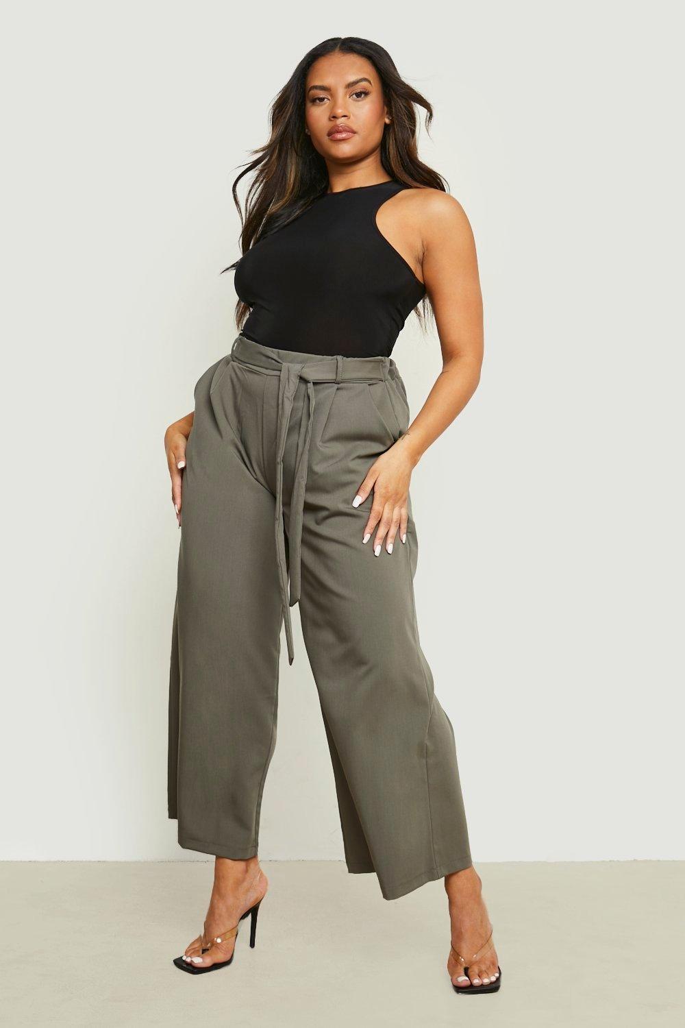 High waisted pants cheap with tie belt