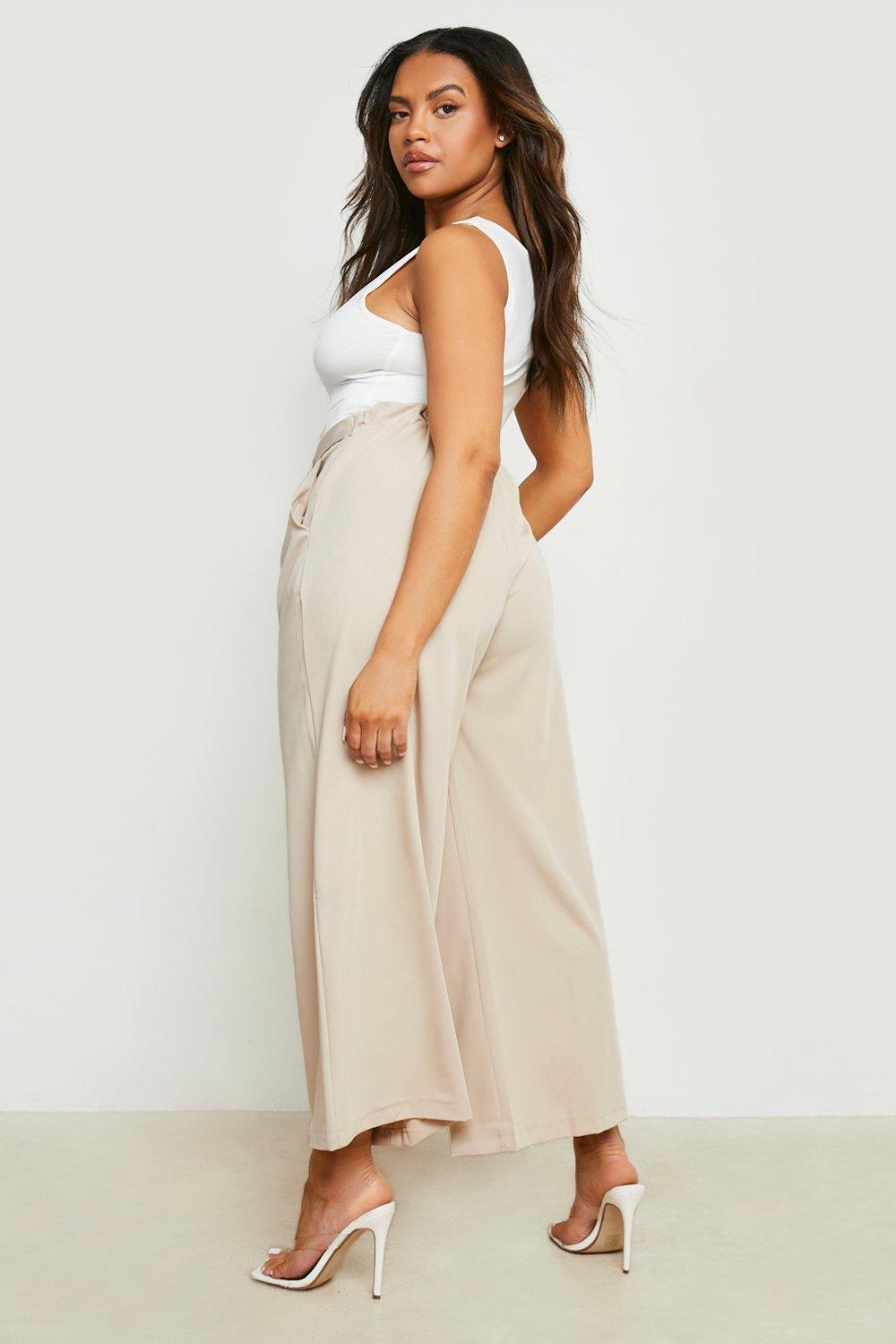 Plus Woven Tie Belt Wide Leg Pants