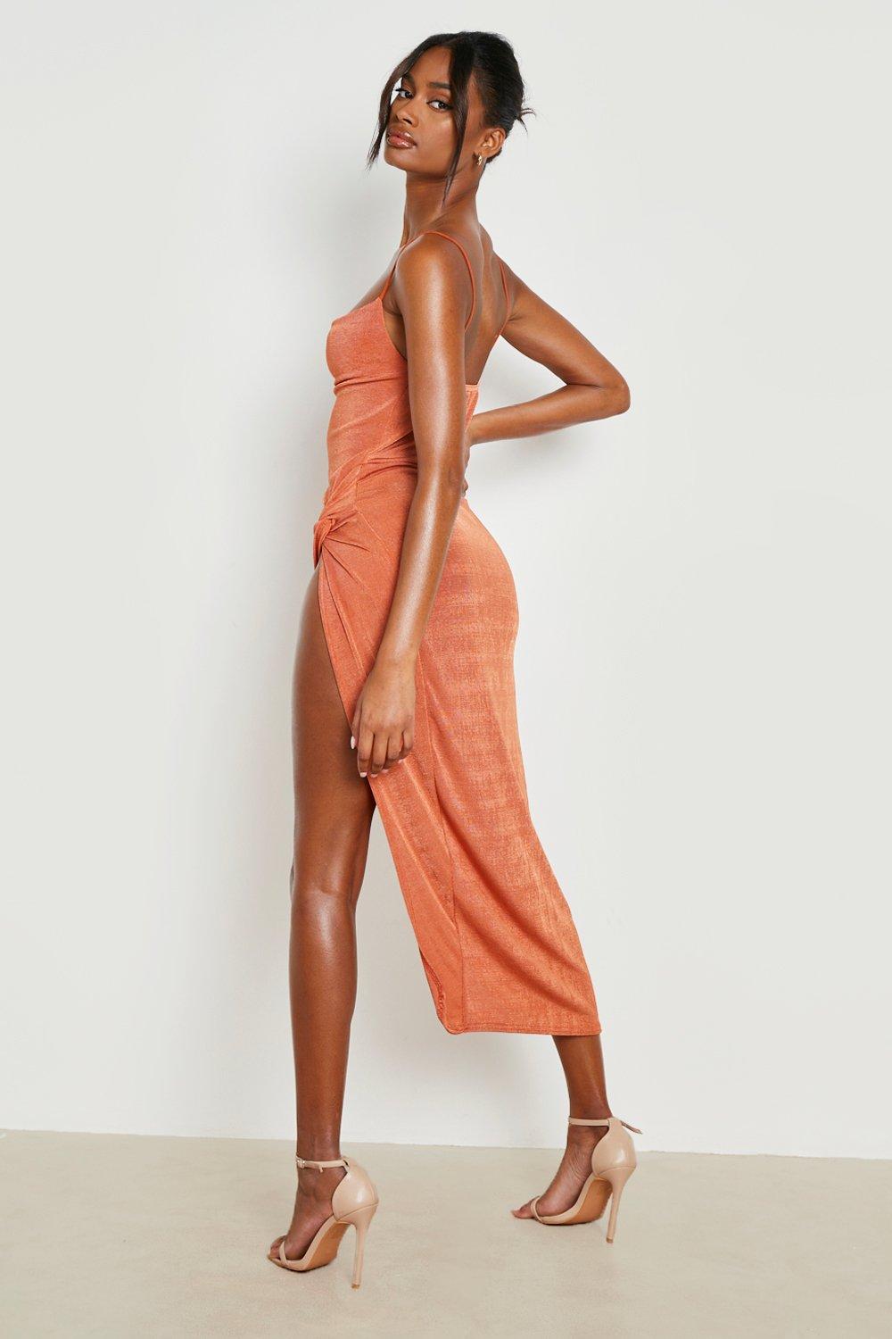 Asymmetric Strappy Knot Front Maxi Dress boohoo