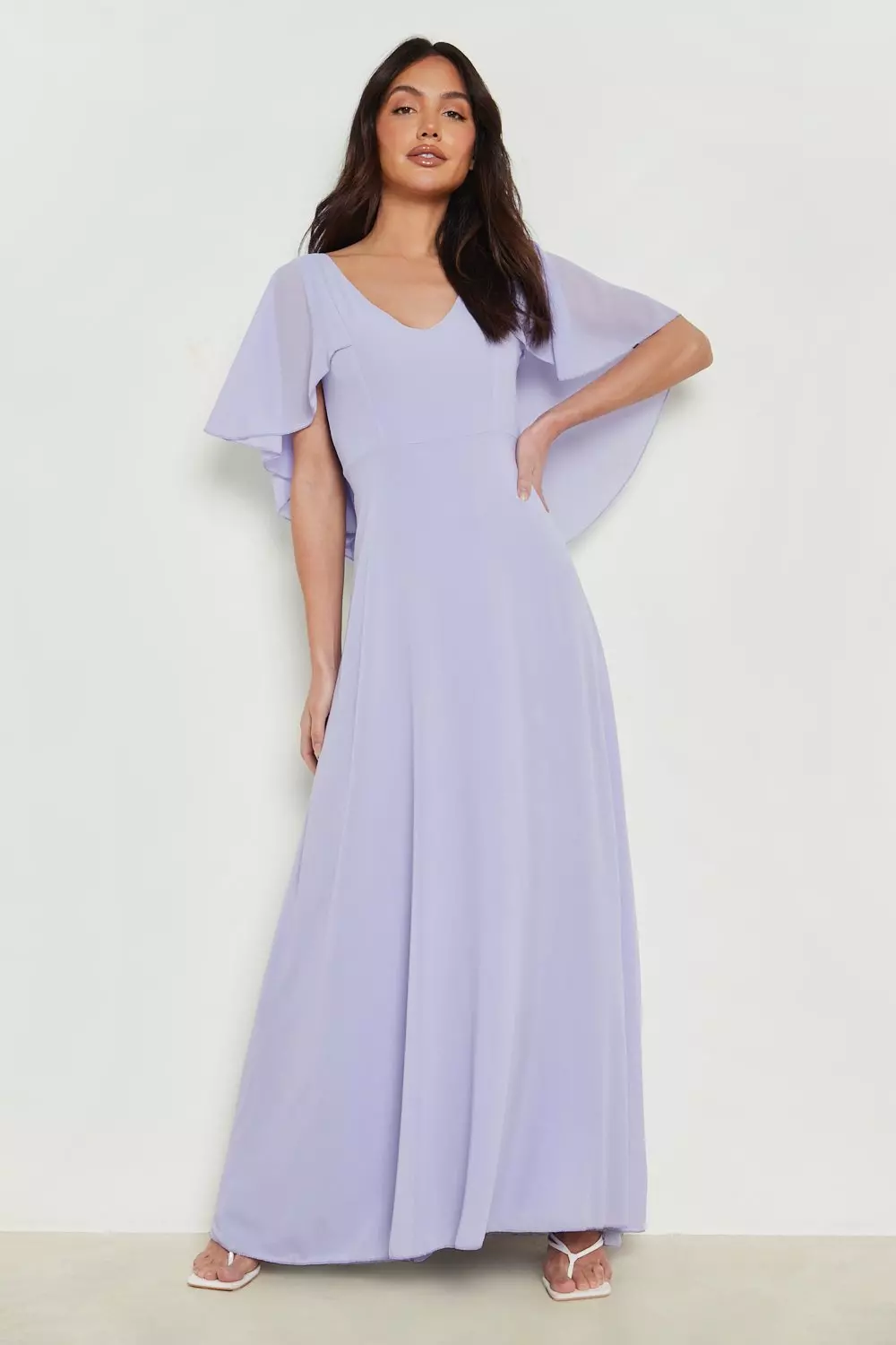 Chiffon cape best sale sleeve dress