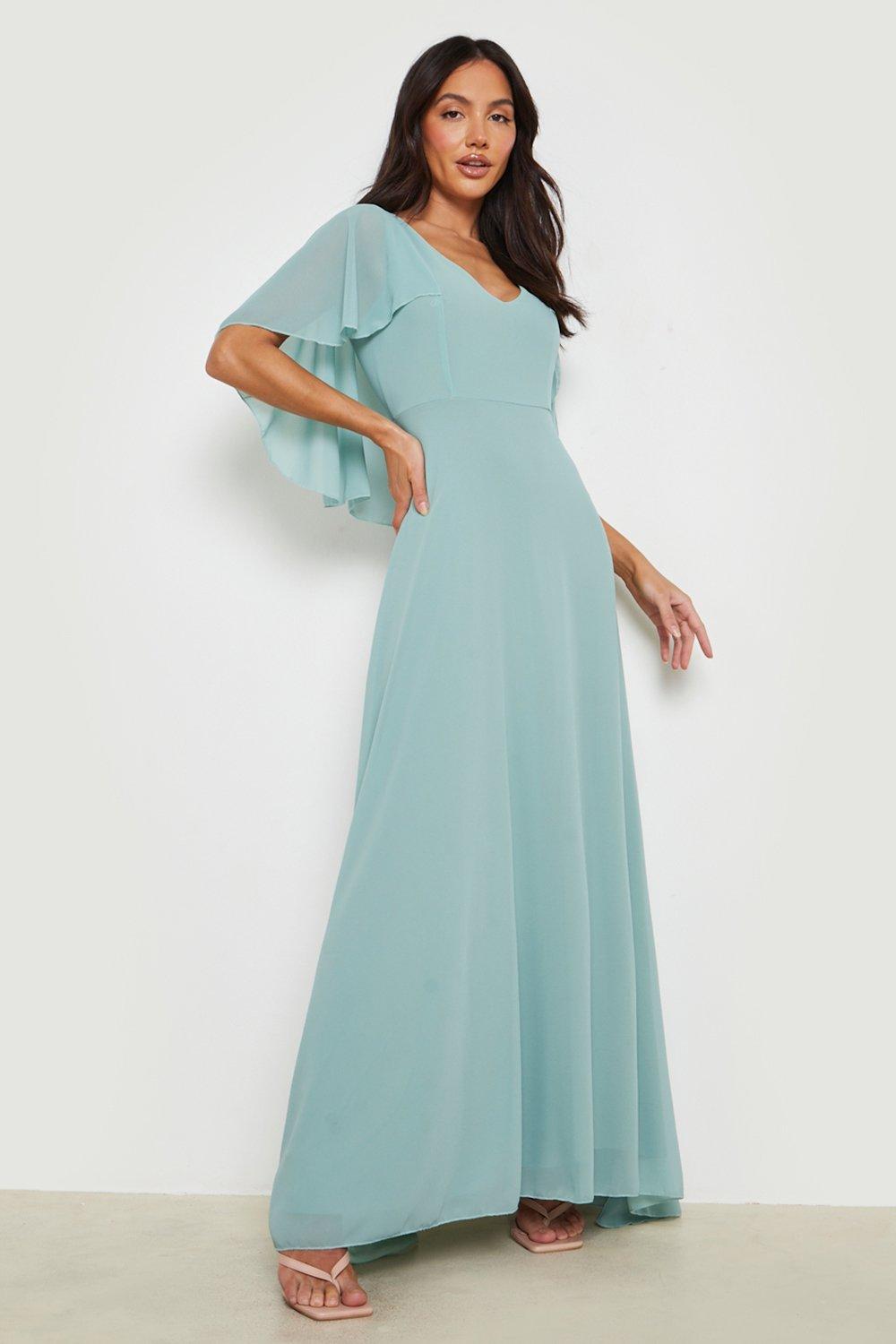 Chiffon Cape Sleeve Maxi Bridesmaid Dress boohoo NO