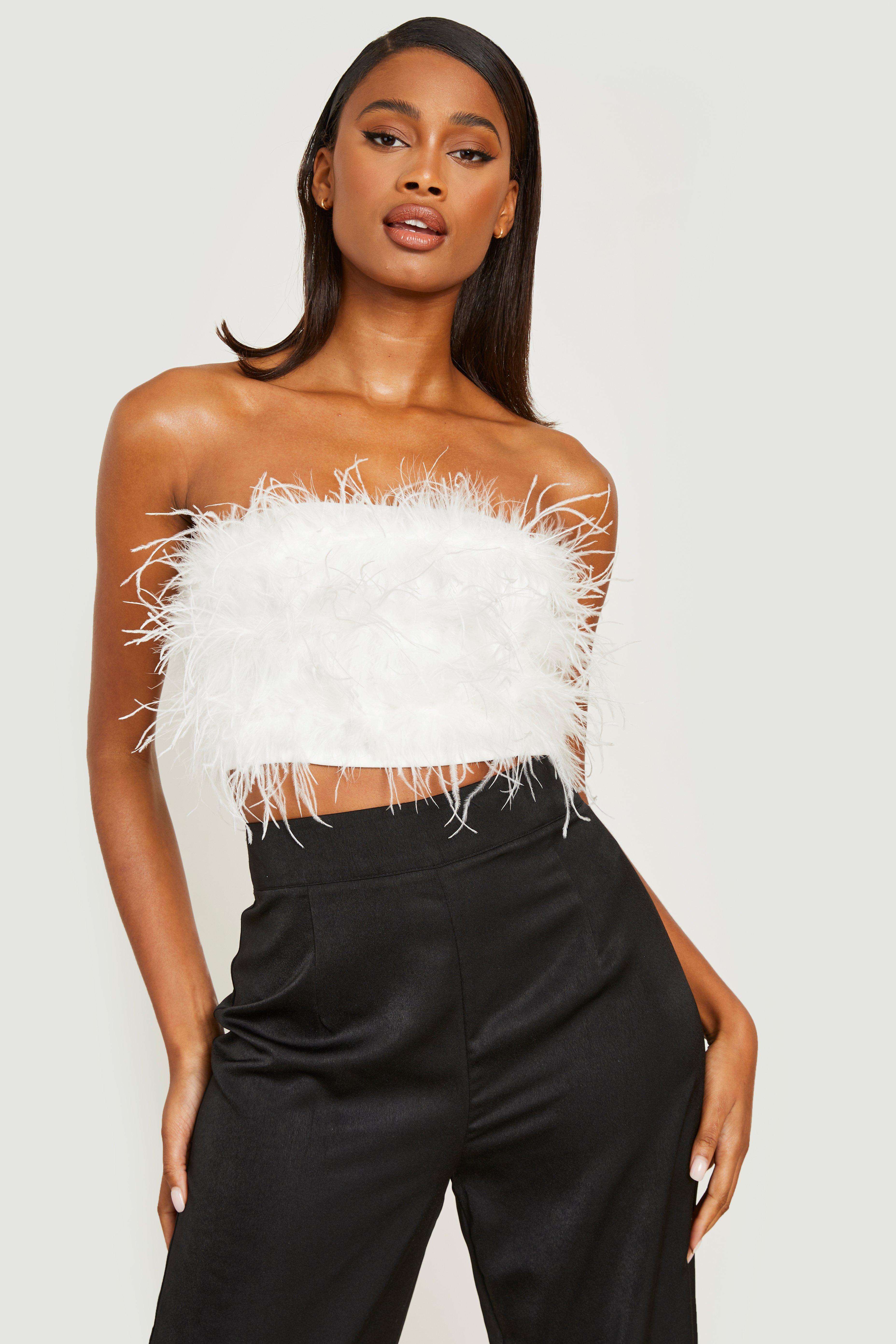 White Feather Bandeau Crop