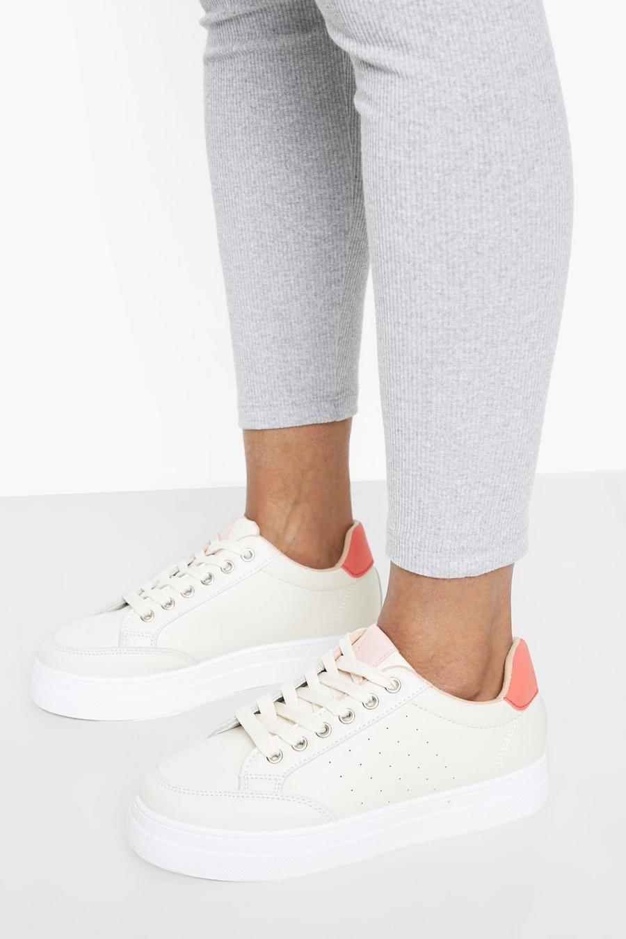 Ecru white Basic Sneakers med platåsula och snörning image number 1