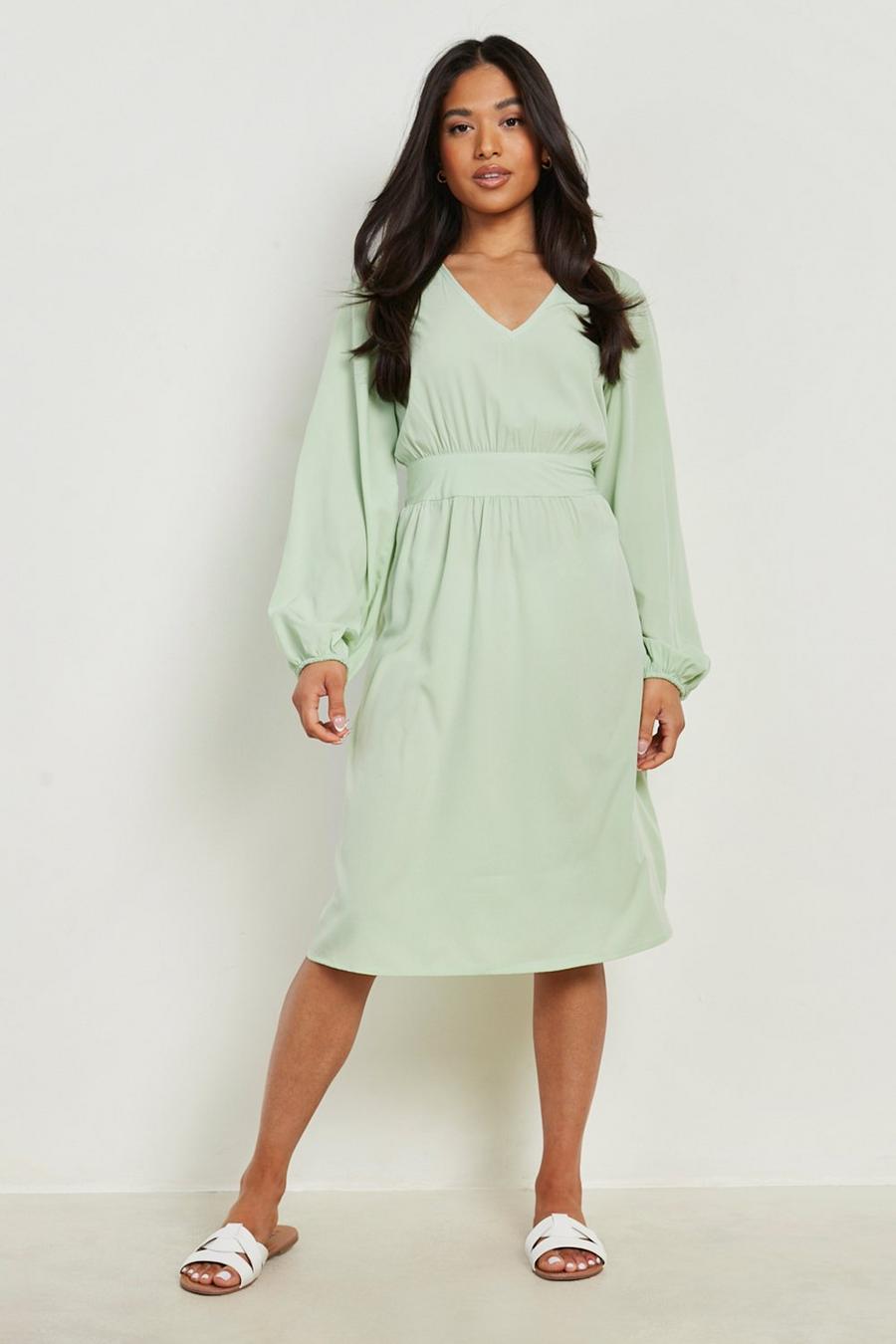 Sage green Petite Shirred Waist Midi Dress