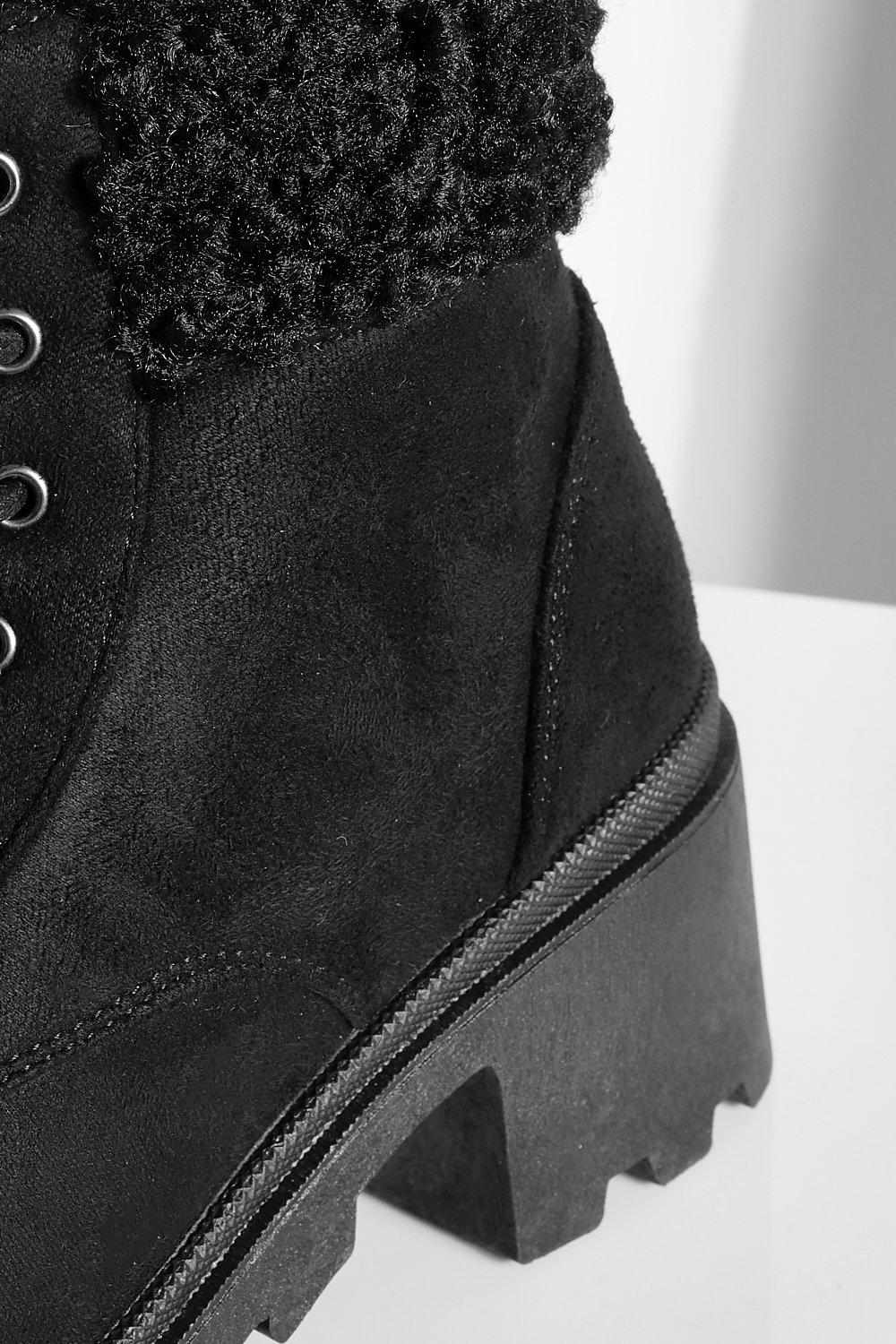 Combat boots clearance with fur trim