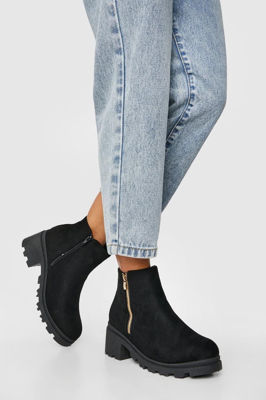 Black negro Zip Detail Block Heel Chelsea Boots