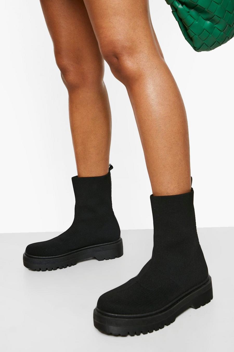 Black negro Wide Fit Knitted Sock Boots image number 1