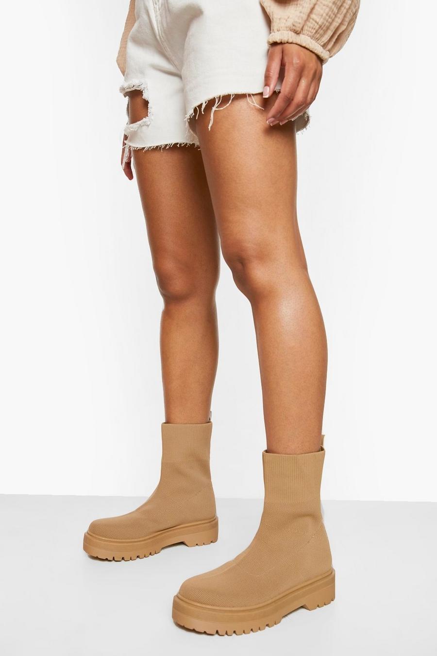 Sand beige Wide Fit Knitted Sock Boots