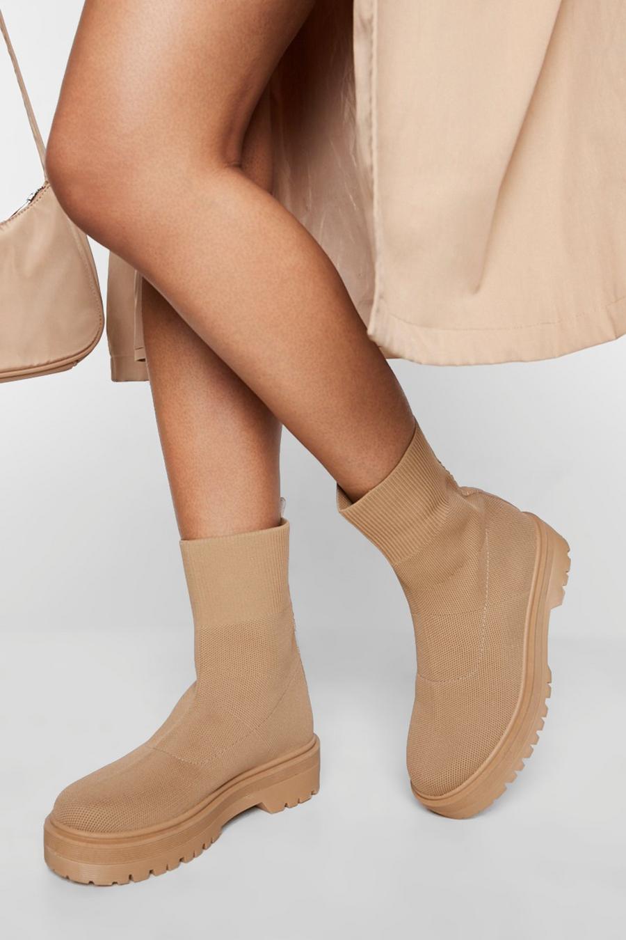Sand beige Knitted Sock Boots