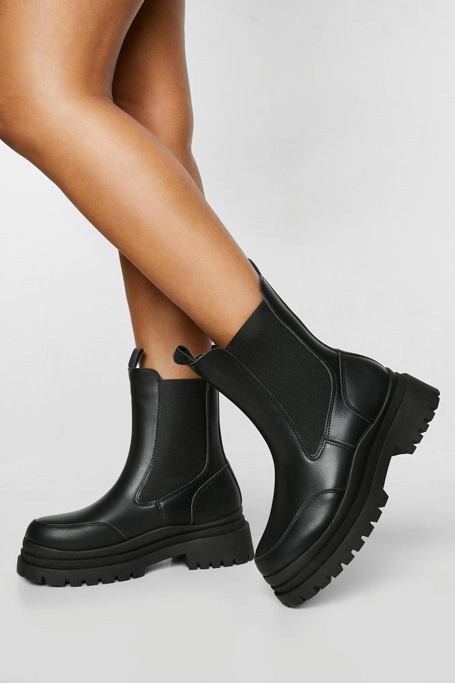 Black negro Chunky Wave Sole Chelsea Boots image number 1