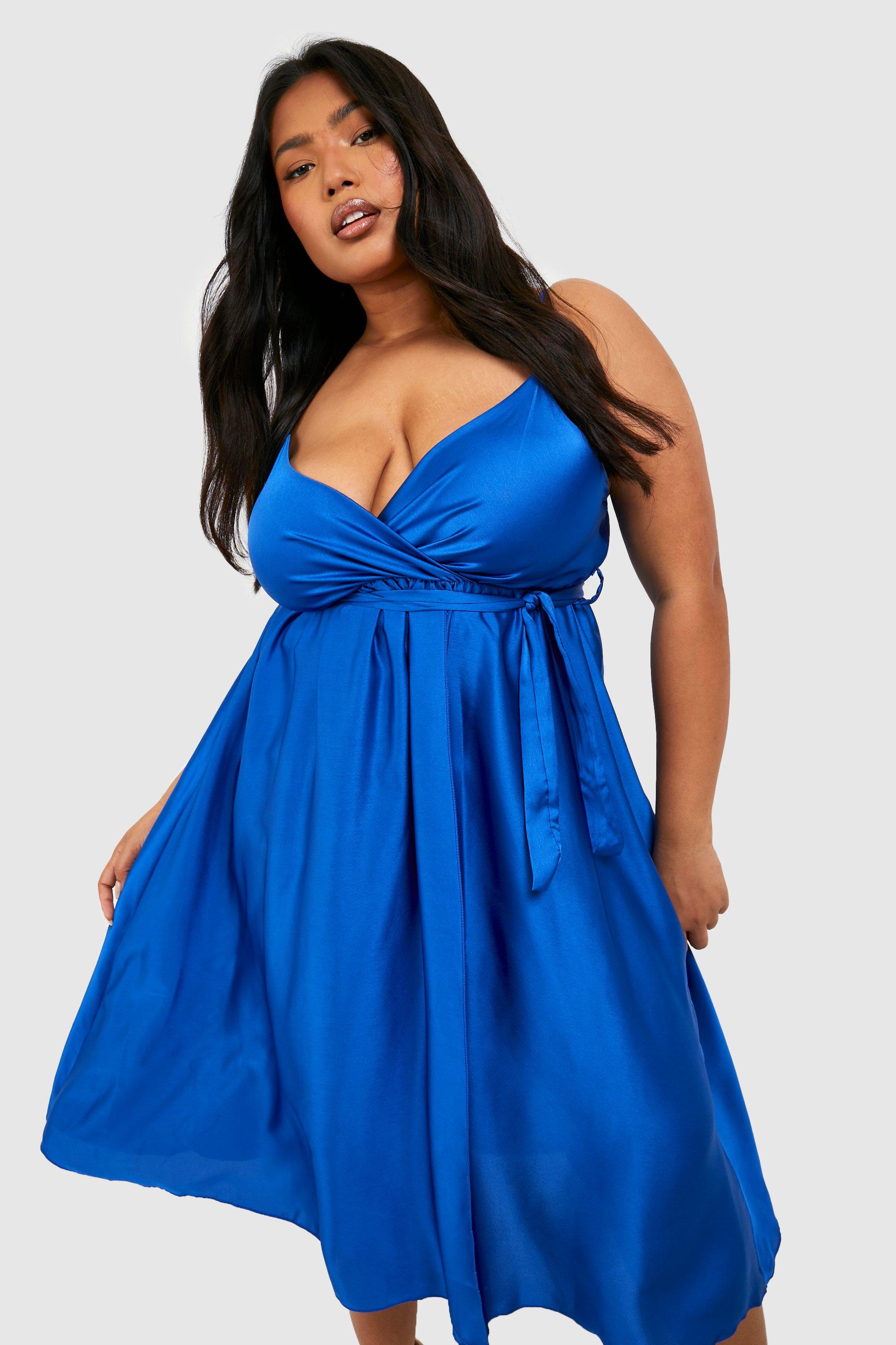 Boohoo blue hotsell satin dress