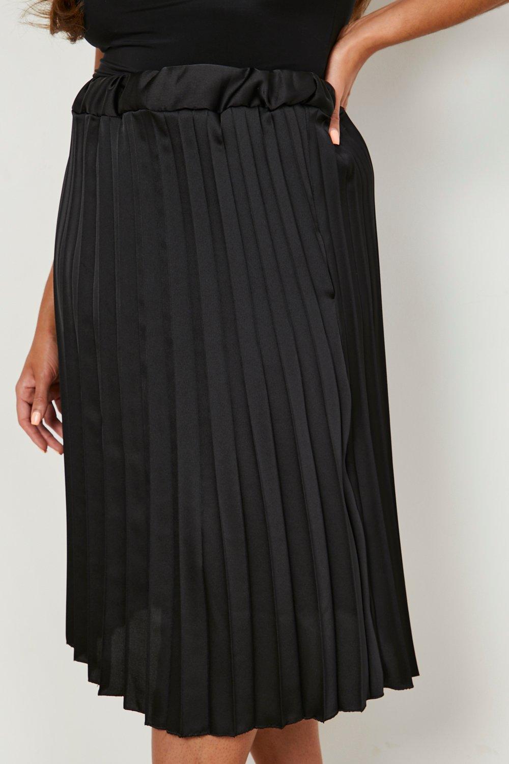 Black pleated outlet midi skirt boohoo