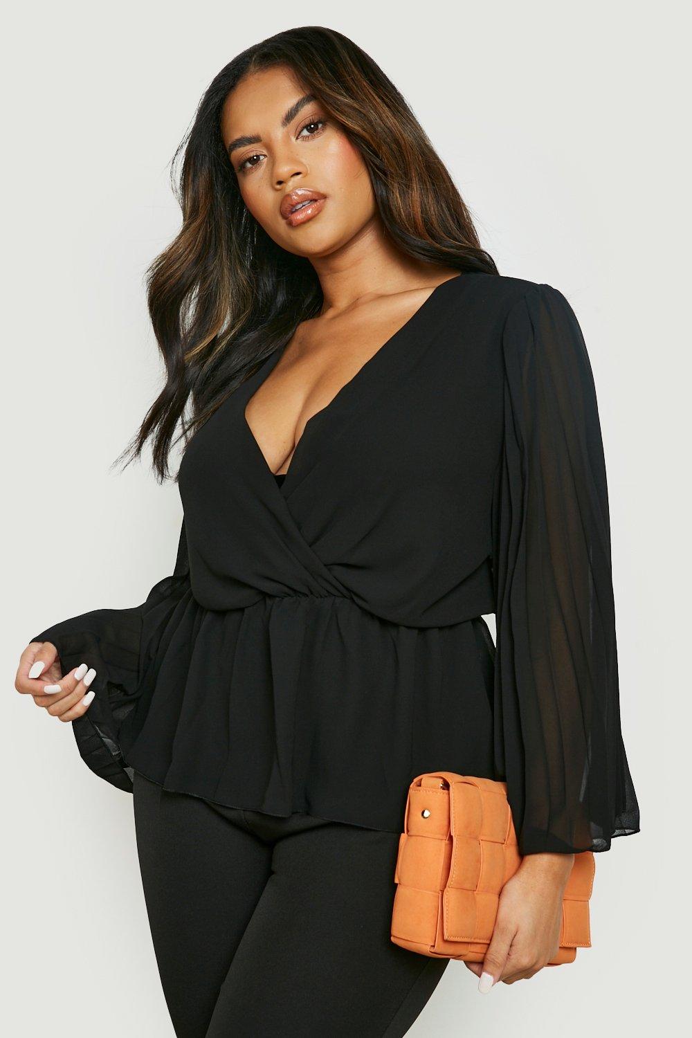 Plus Pleated Wrap Peplum Top | boohoo USA