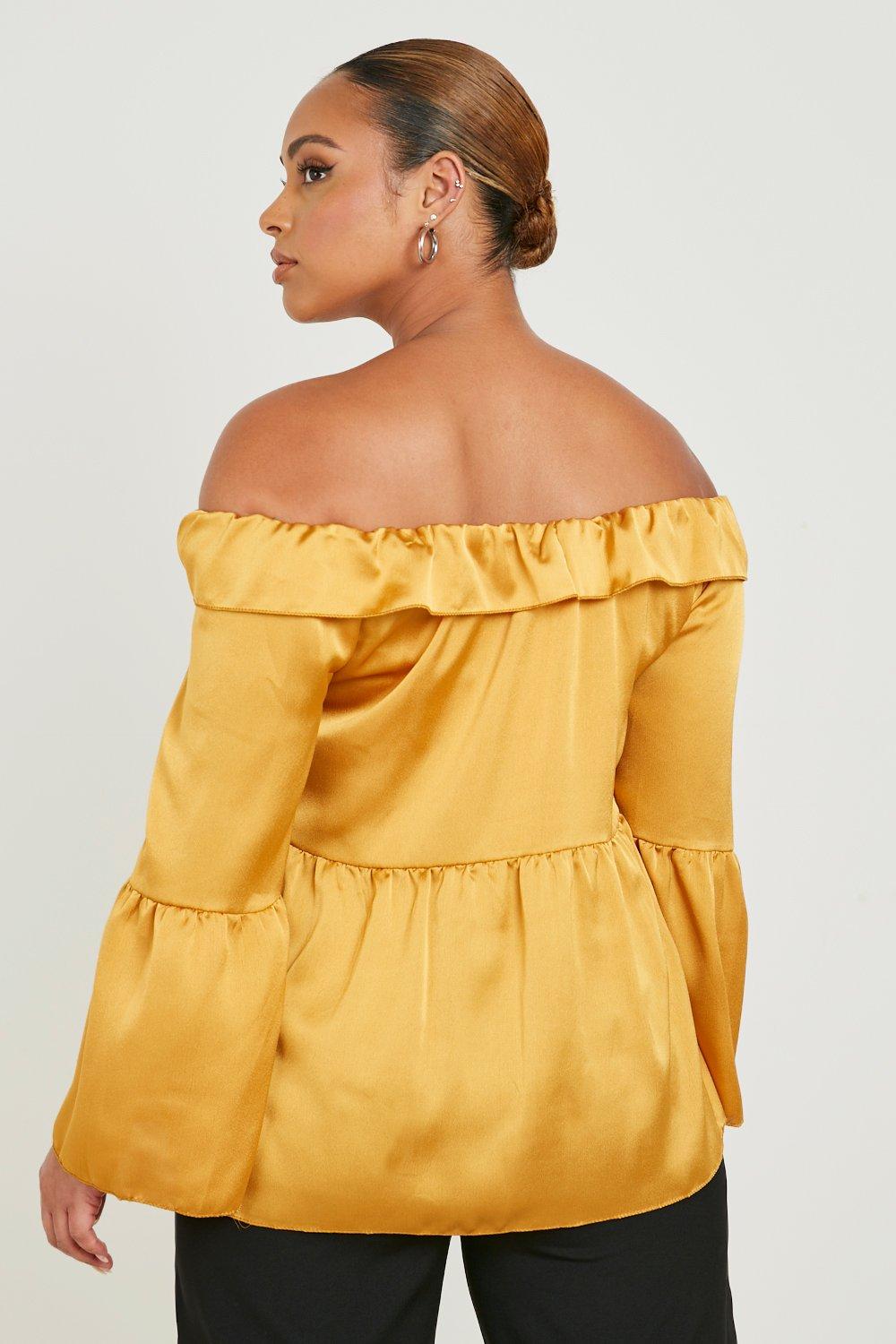 Mustard yellow off store the shoulder top