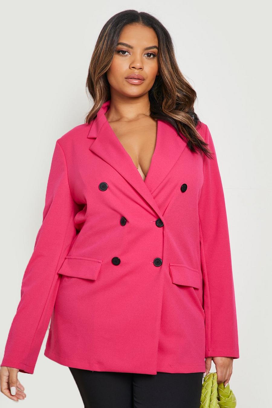 Hot pink Plus Button Long Line Blazer