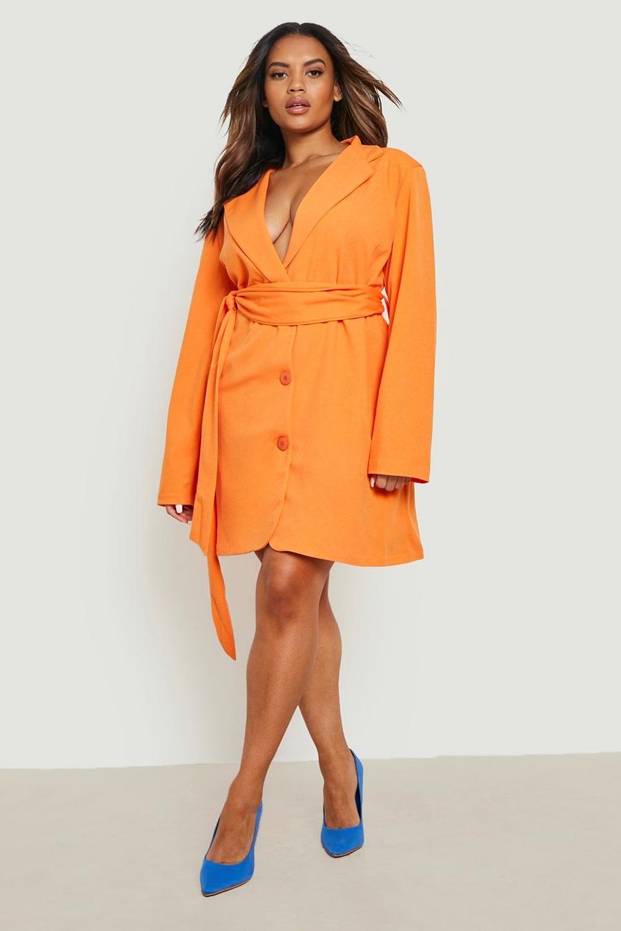 Orange Plus Obi Tie Waist Blazer Dress image number 1