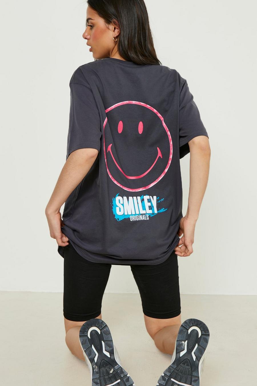 Charcoal Smiley Oversized Graphic T-Shirt image number 1