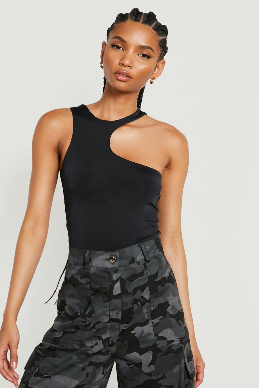Black Tall Double Slinky Cut Out Bodysuit image number 1