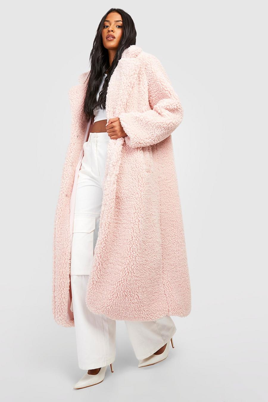 Dusky pink Tall Oversized Teddy Coat image number 1