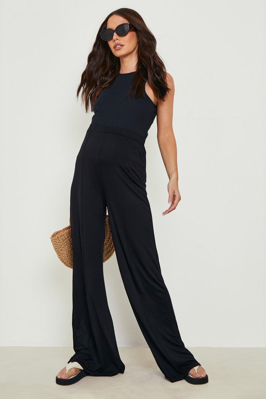 Black Maternity Soft Wide Leg Trousers image number 1