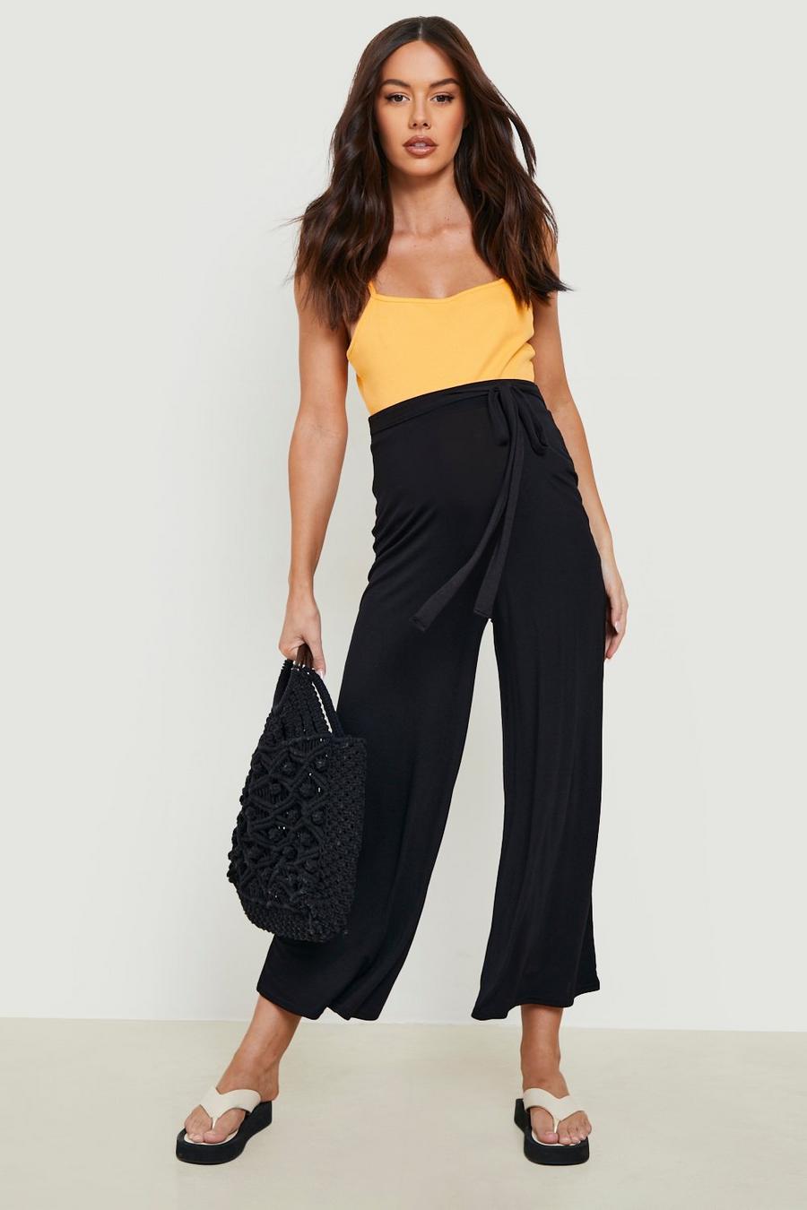 Black Maternity Belted Culotte Trouser