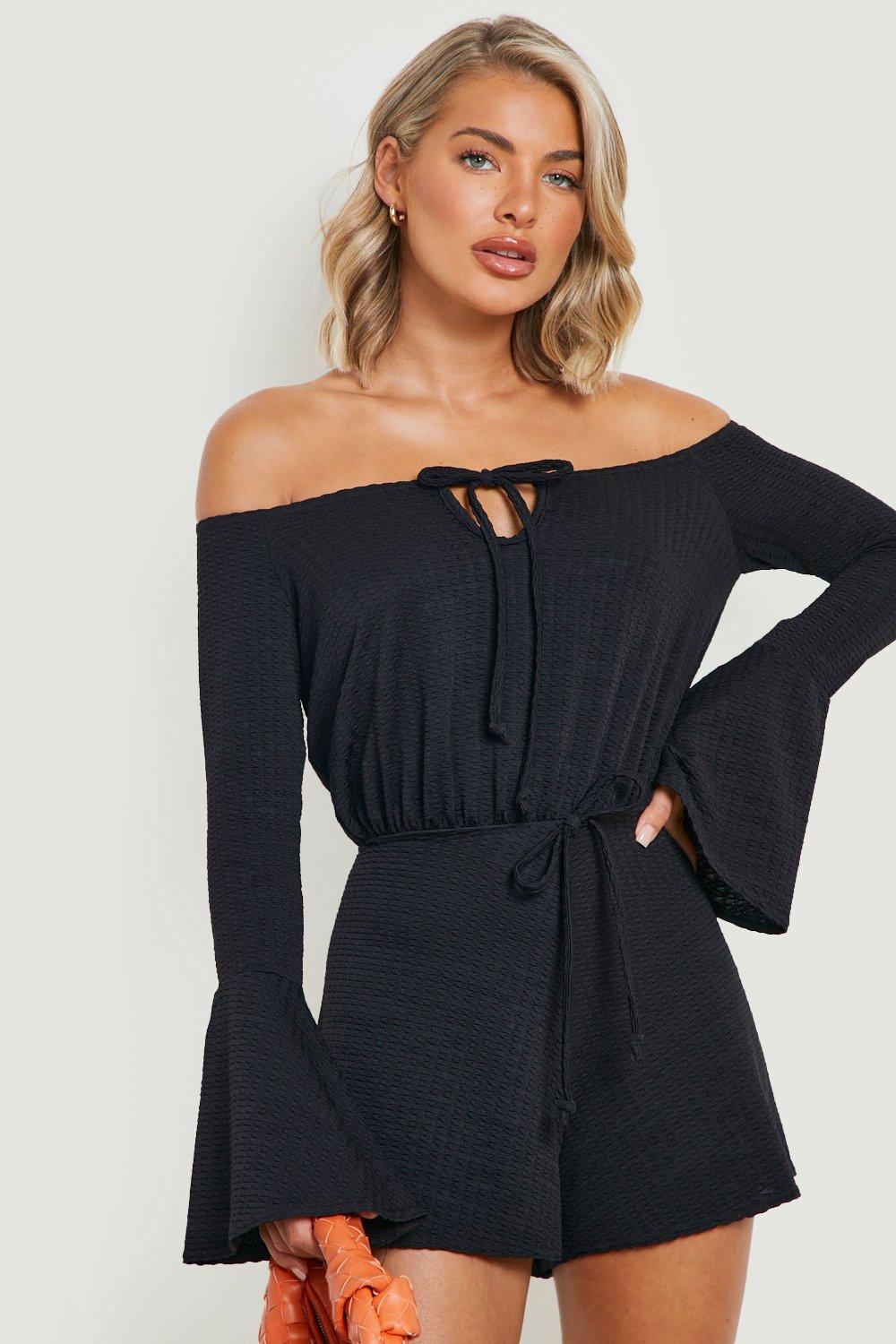 Long sleeve hot sale bardot playsuit