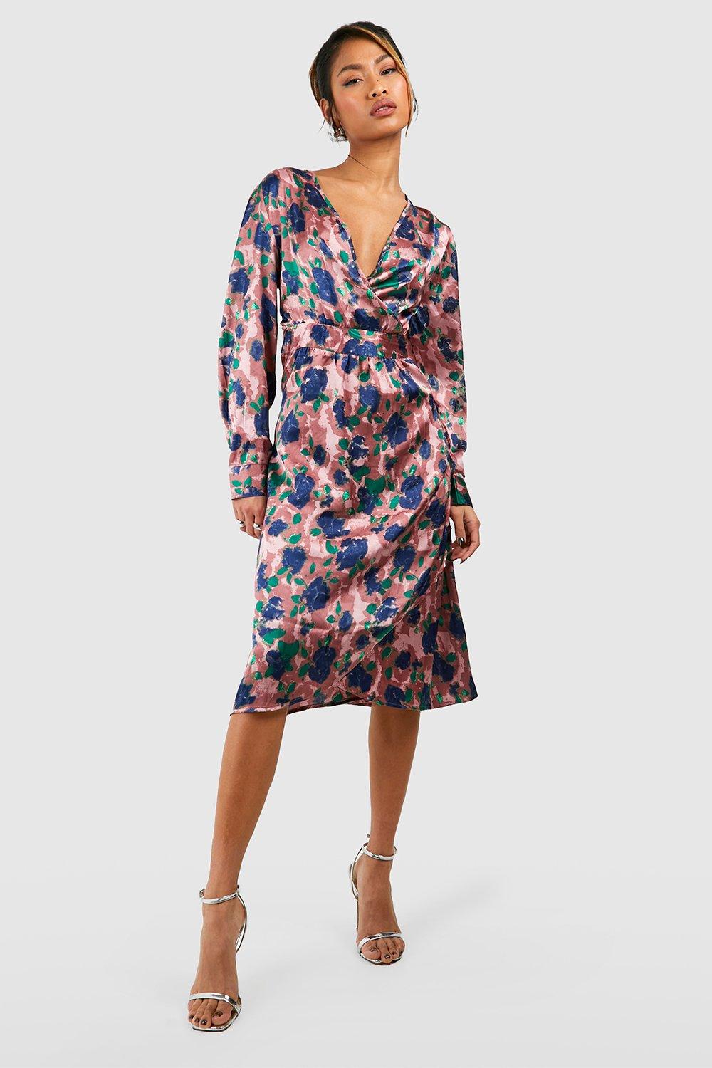 Boohoo star print wrap cheap midi dress