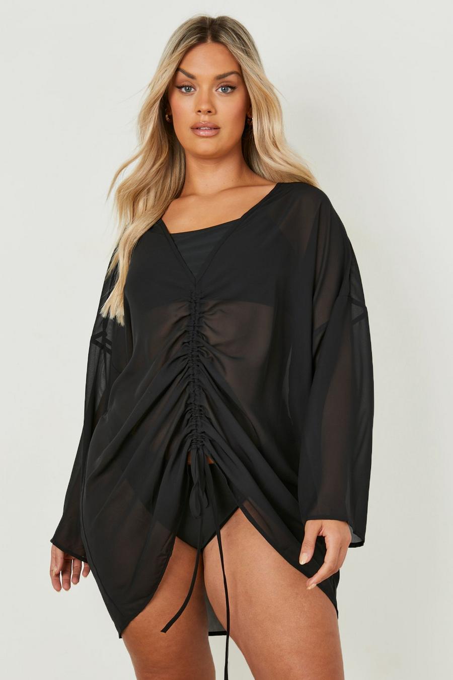 Black Plus Ruched Front Beach Cover Up image number 1