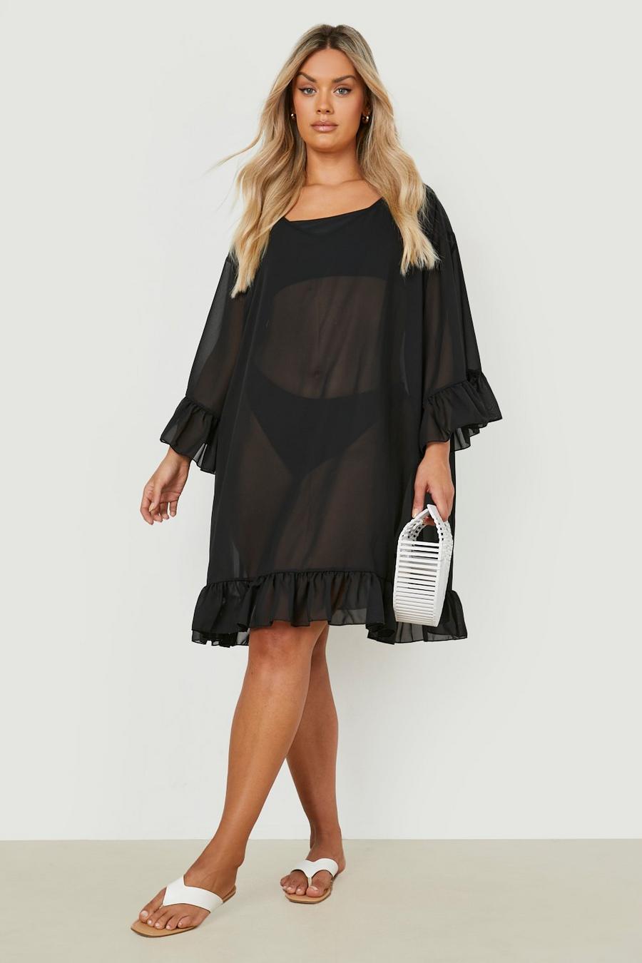 Black Plus Ruffle Beach Dress