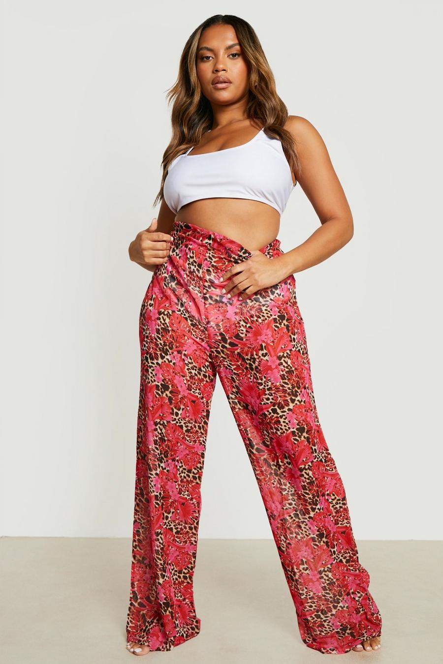 Red Plus Tropical Animal Beach Pants image number 1