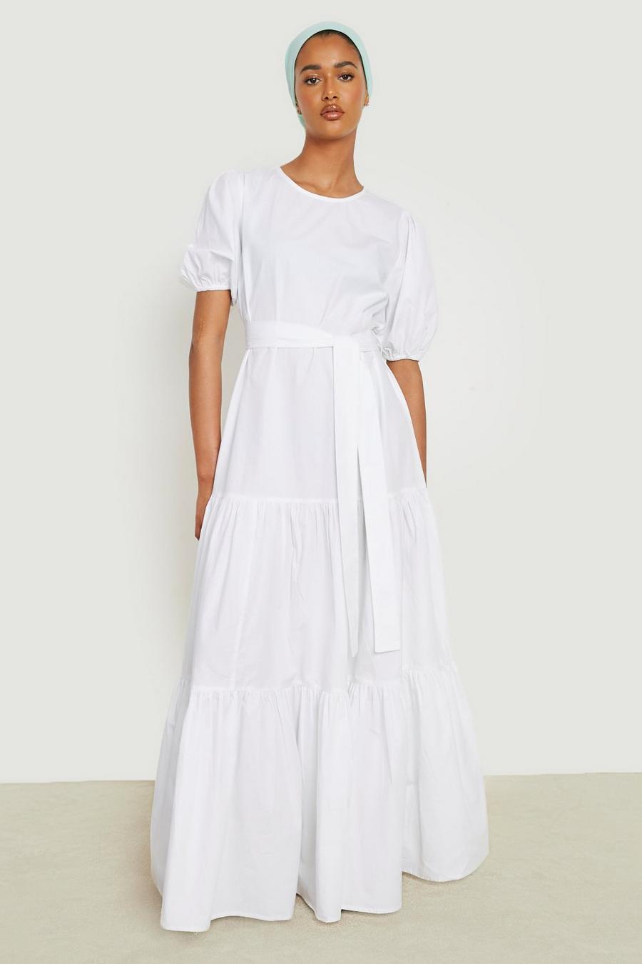 Vestito maxi con balze, White blanco image number 1