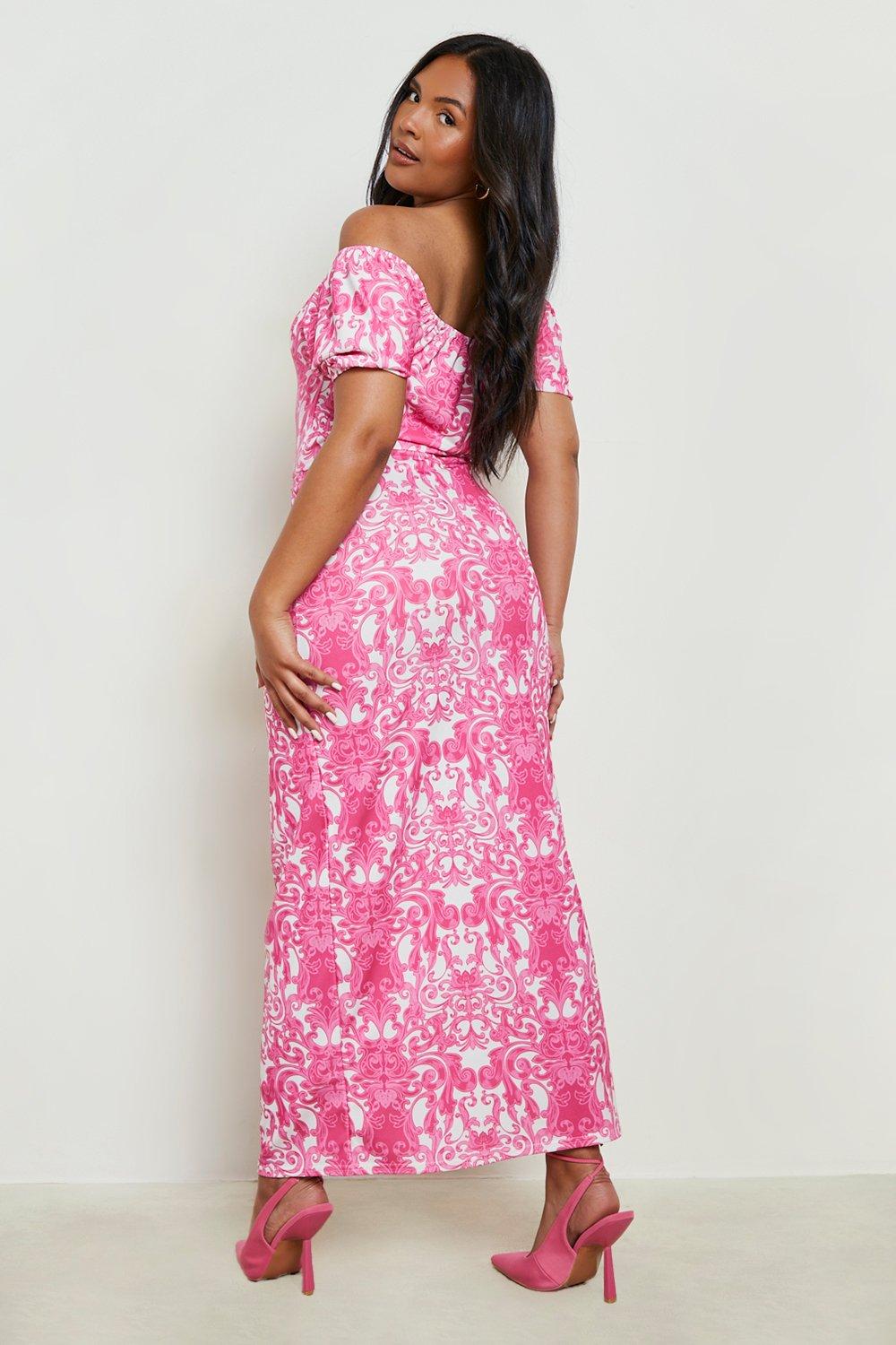 Pink bardot maxi dress best sale