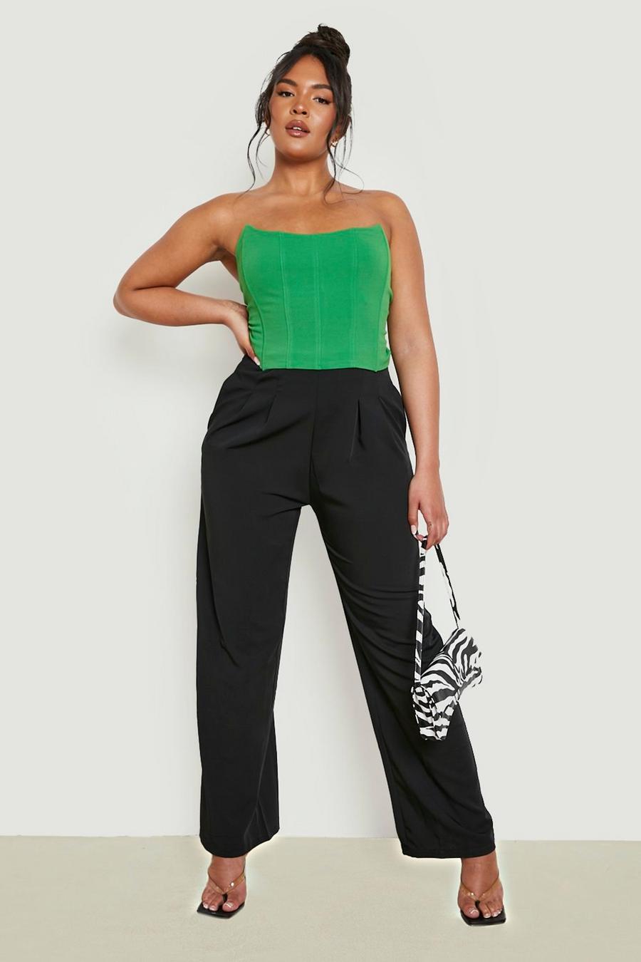 Black Plus Woven Pleat Front Relaxed Fit Trousers image number 1