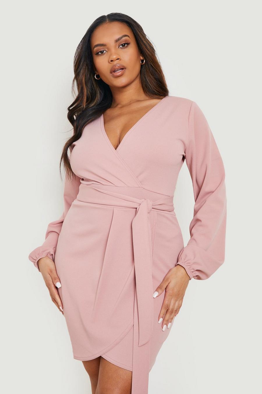 Blush pink Plus Tie Belt Wrap Dress 
