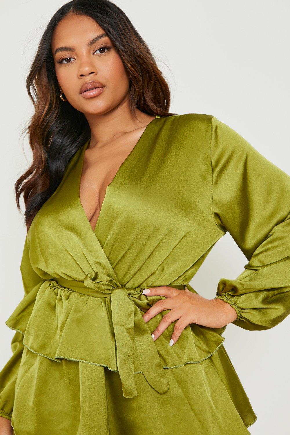 Satin Ruffle Wrap Detail Skater Dress