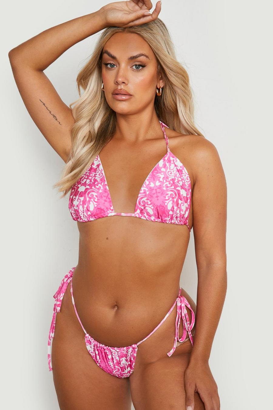 Pink Plus - Mönstrad bikinitrosa med knytdetaljer image number 1