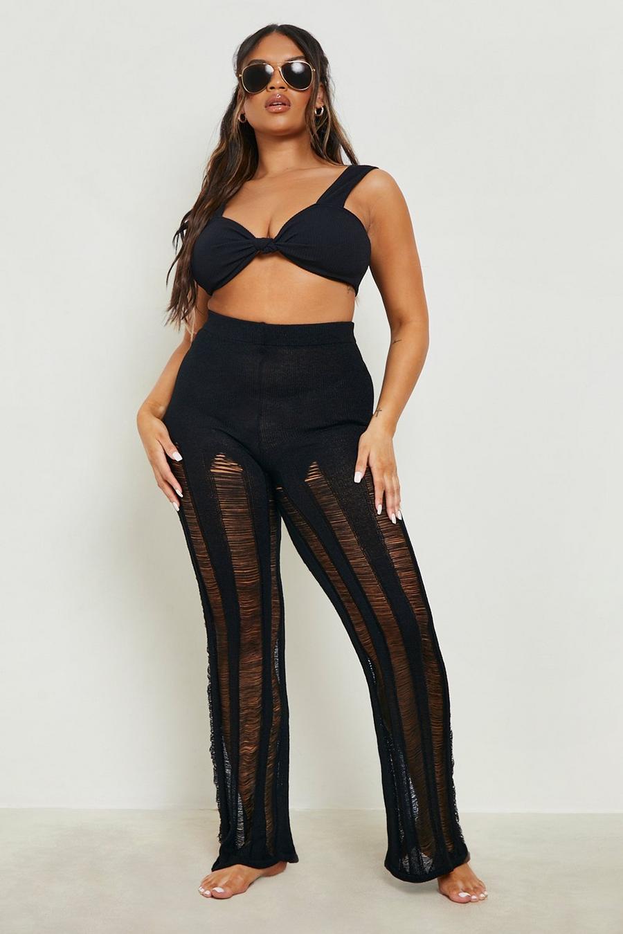 Black Plus Ladder Knit Beach Trousers image number 1