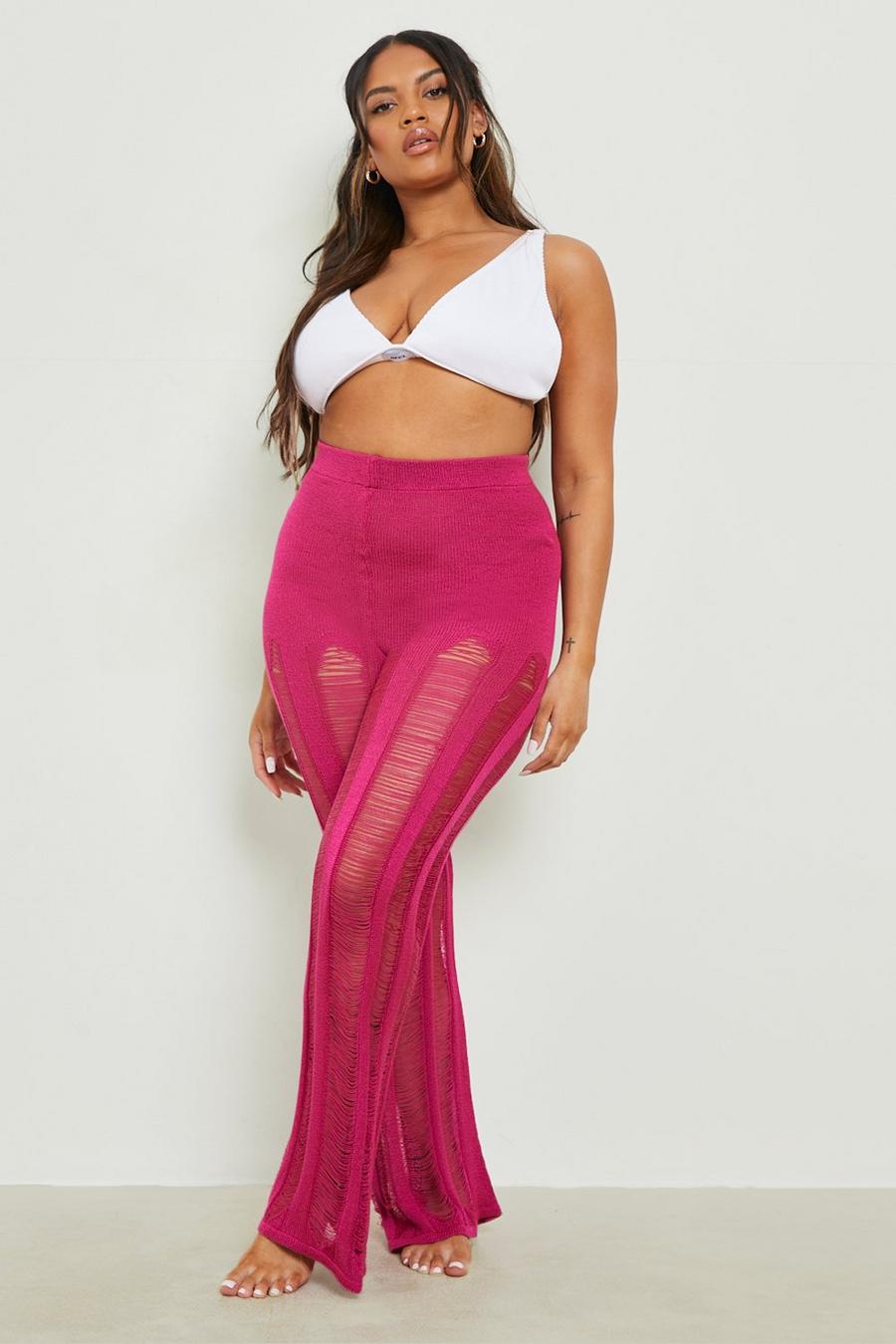Bright pink Plus Ladder Knit Beach Trousers