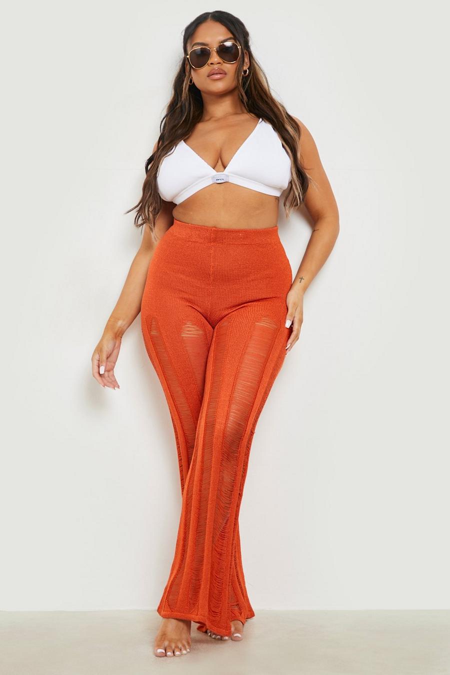 Grande taille - Pantalon de plage en maille échelle, Orange