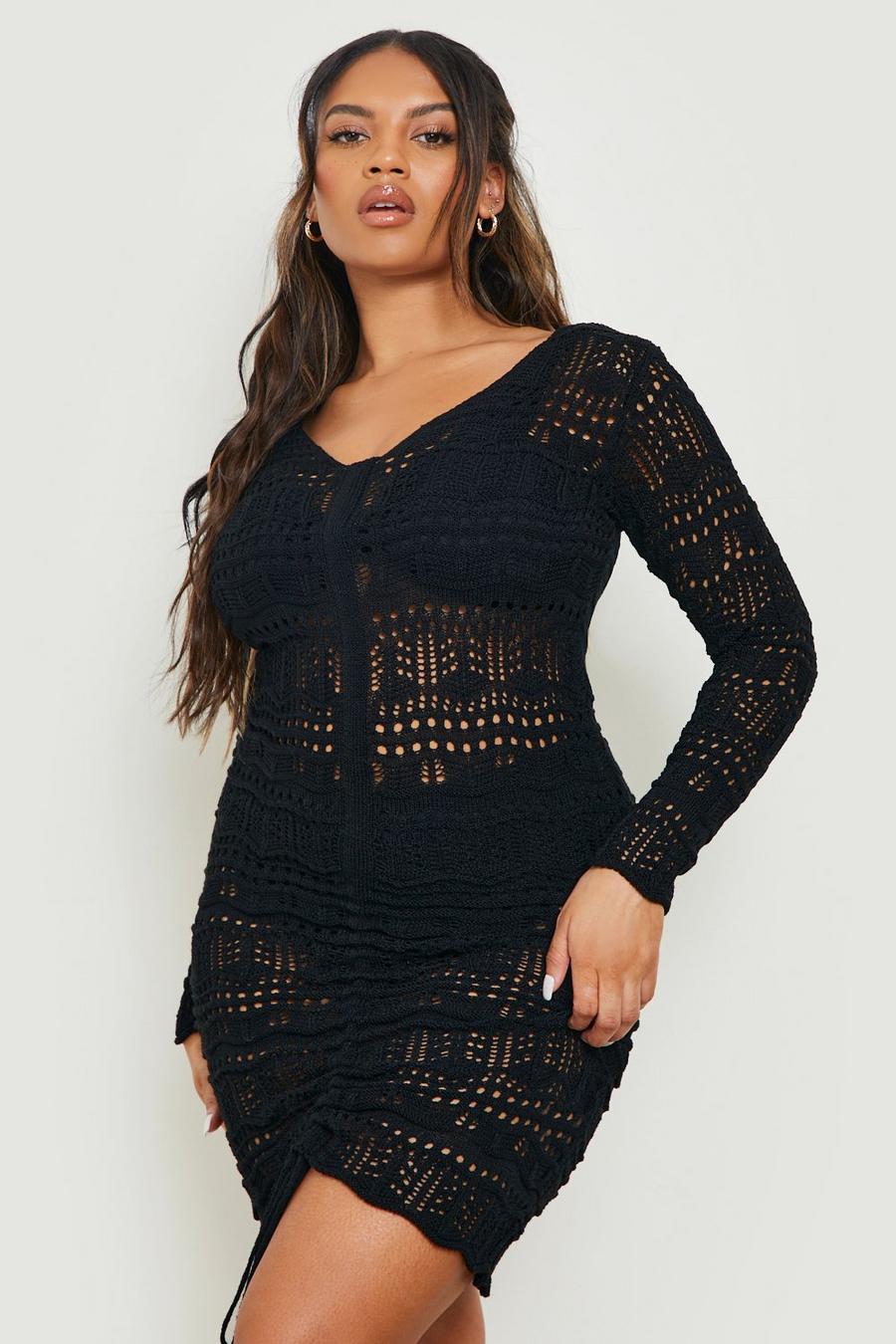 Black Plus Crochet Ruched Beach Dress image number 1