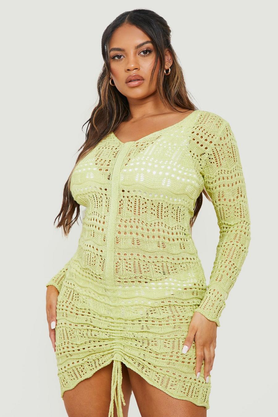 Lime grün Plus Crochet Ruched Beach Dress image number 1