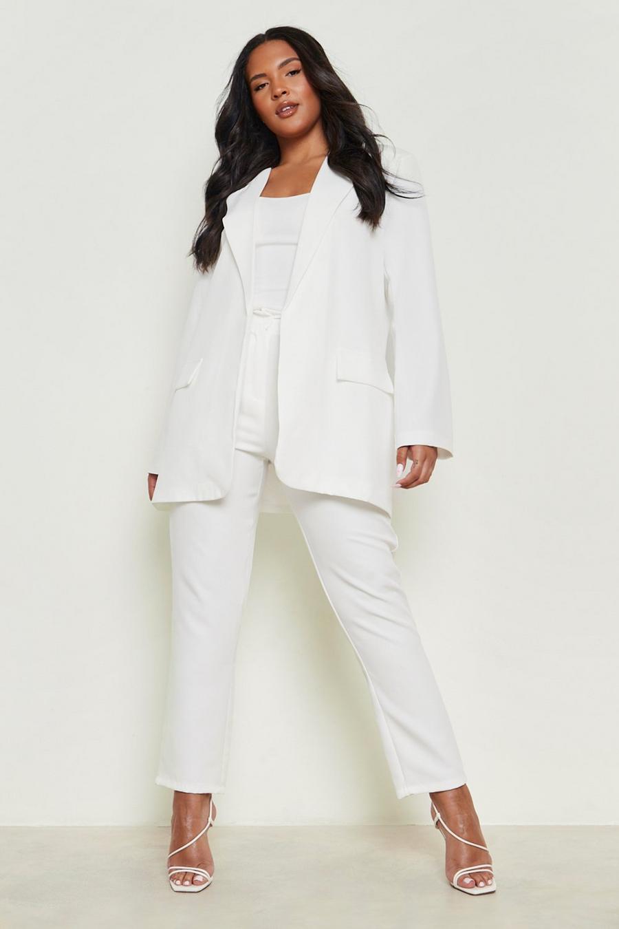 Ivory white Plus Oversized Dad Blazer & Trouser Suit