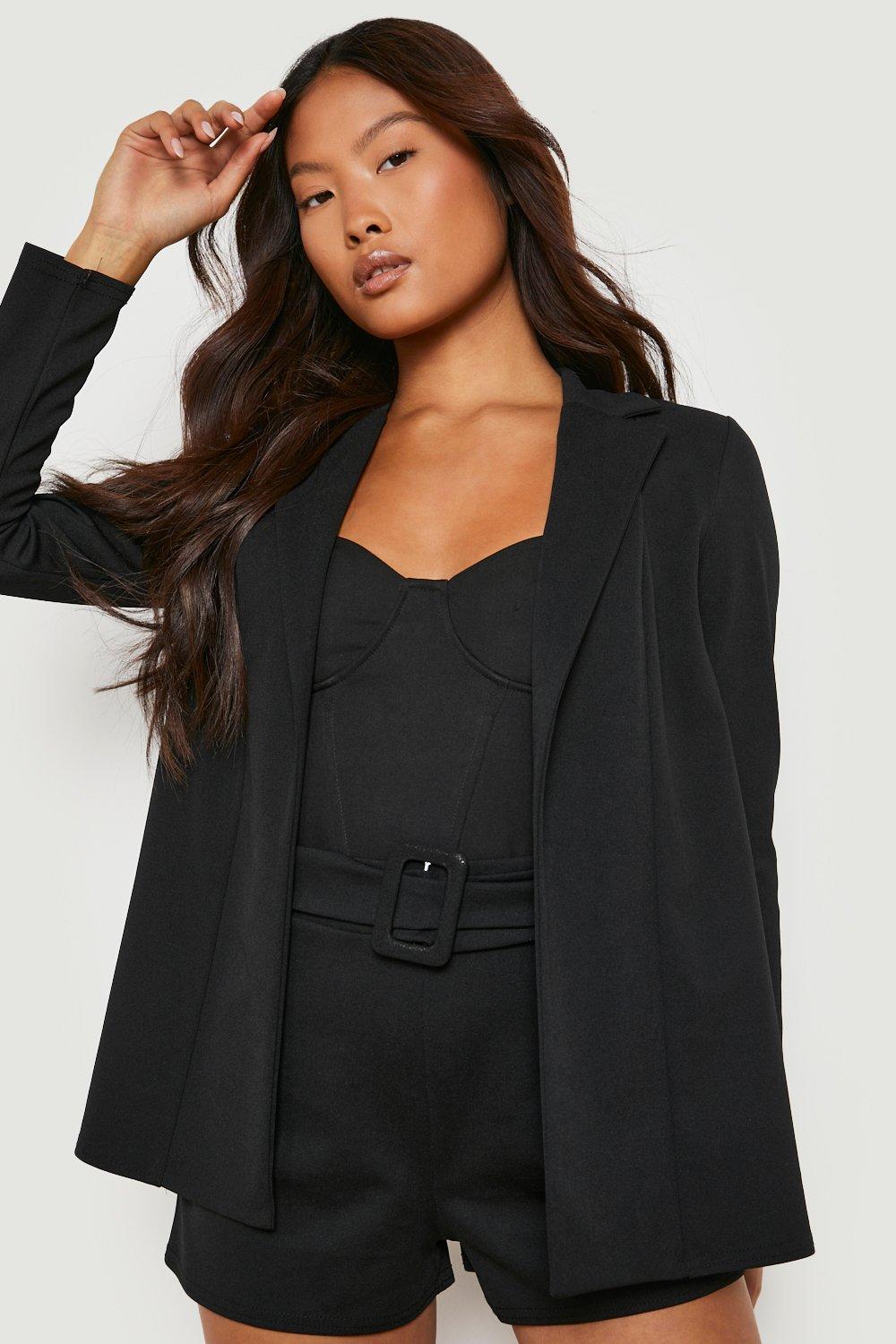 Petite Blazer Self Fabric Belt Short Suit Set boohoo